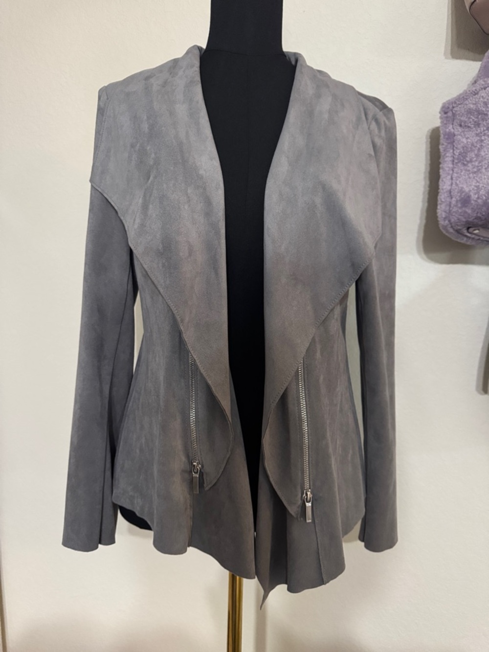 Alfani Gray Suede Open Draped Front Jacket